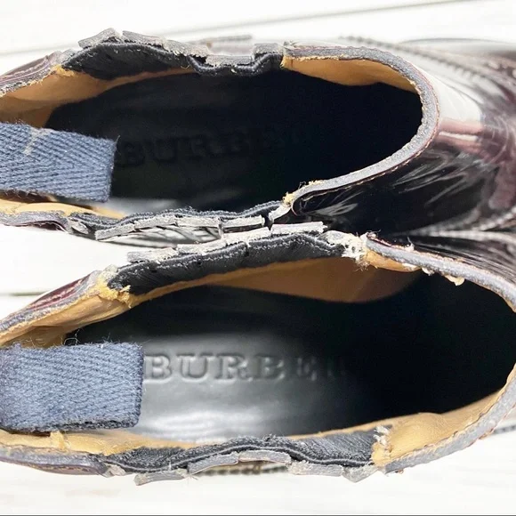 BURBERRY Brogue Chelsea Detailed Wedge Polished Leather Ankle Boots 38 - Picture 13 of 16